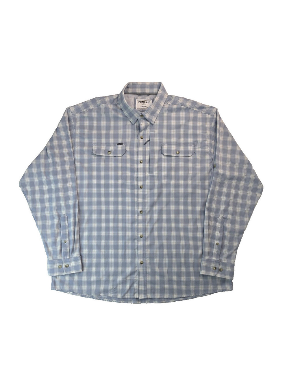 Poncho Performance Blue Plaid Check Long Sleeve Button Shirt Mens Size XXL 2XL